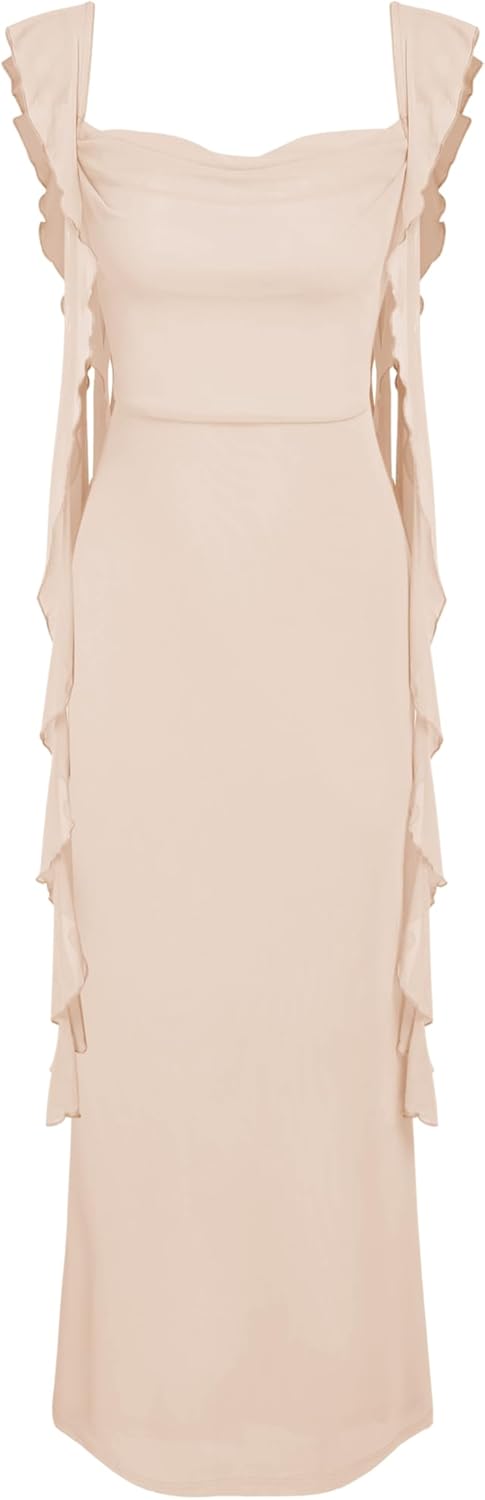 CIDER Formal Dresses for Women Wedding Guest Dresses Summer Maxi Dress Sleeveless Mesh Ruffle Cocktail Bodycon Dress 2025