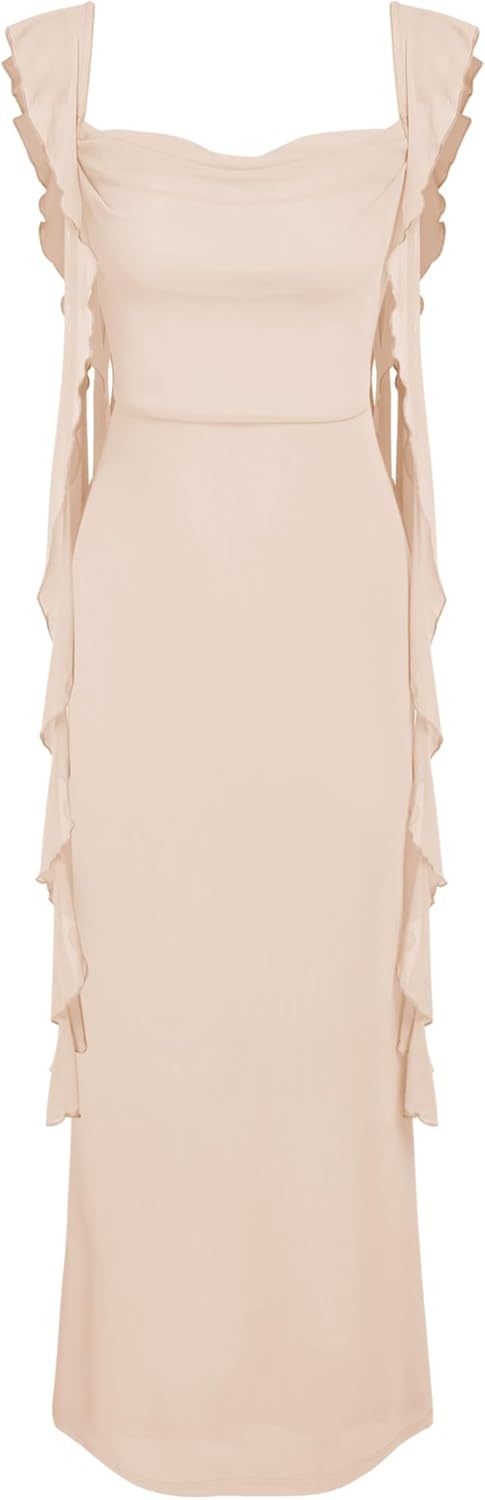 CIDER Formal Dresses for Women Wedding Guest Dresses Summer Maxi Dress Sleeveless Mesh Ruffle Cocktail Bodycon Dress 2025