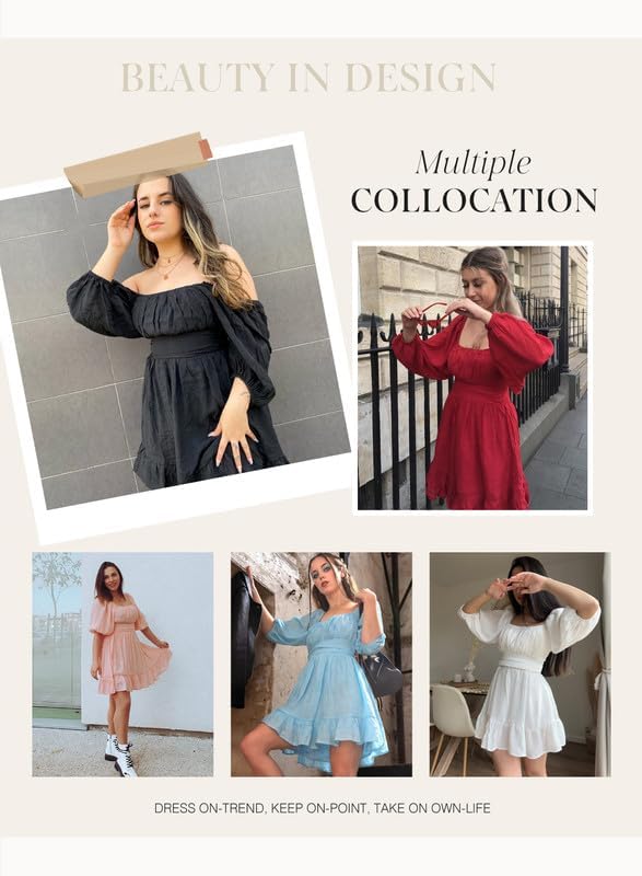Women Summer Dresses Tie Back Lantern Sleeve Ruffle A-Line Casual Dress