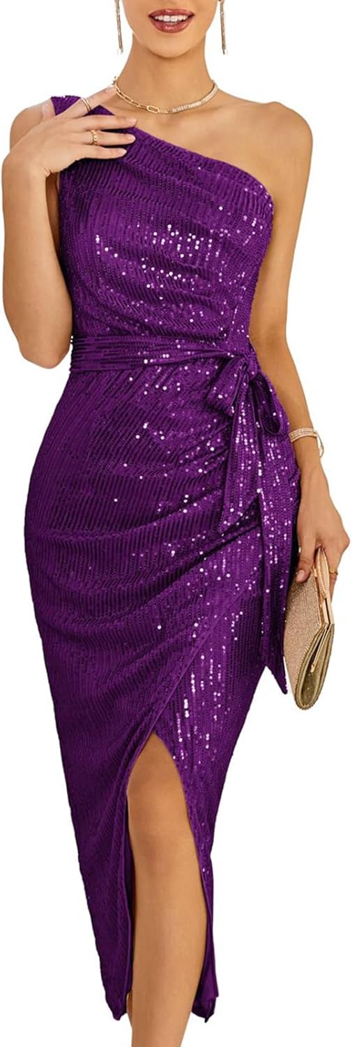 Women Sleeveless One Shoulder Dress Maxi Dresses with Slit