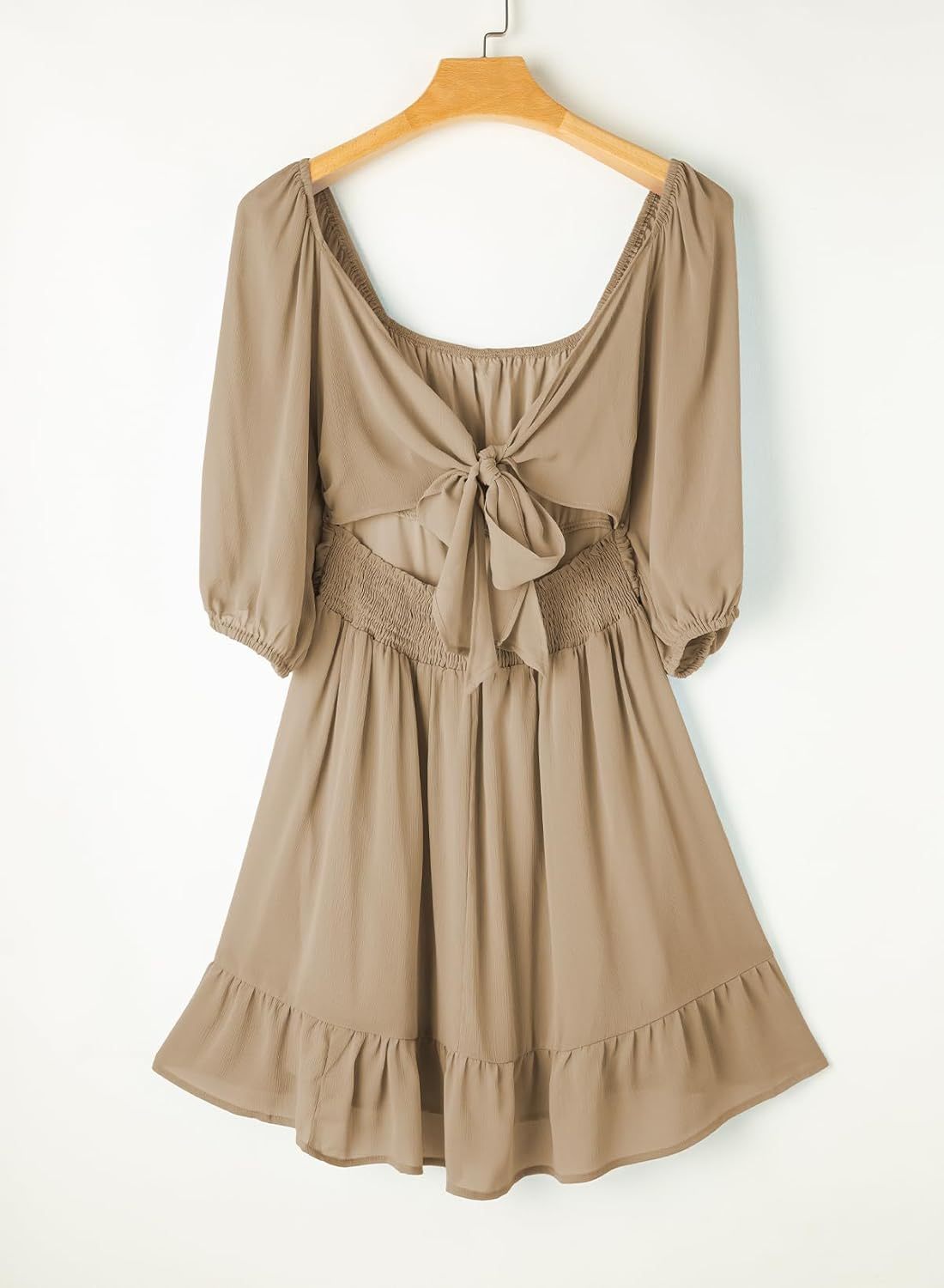 Women Summer Dresses Tie Back Lantern Sleeve Ruffle A-Line Casual Dress
