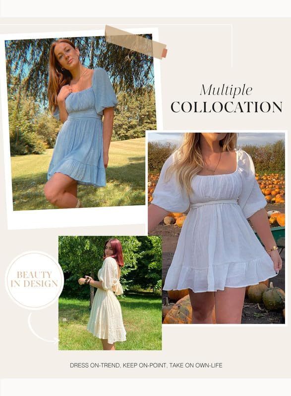 Women Summer Dresses Tie Back Lantern Sleeve Ruffle A-Line Casual Dress