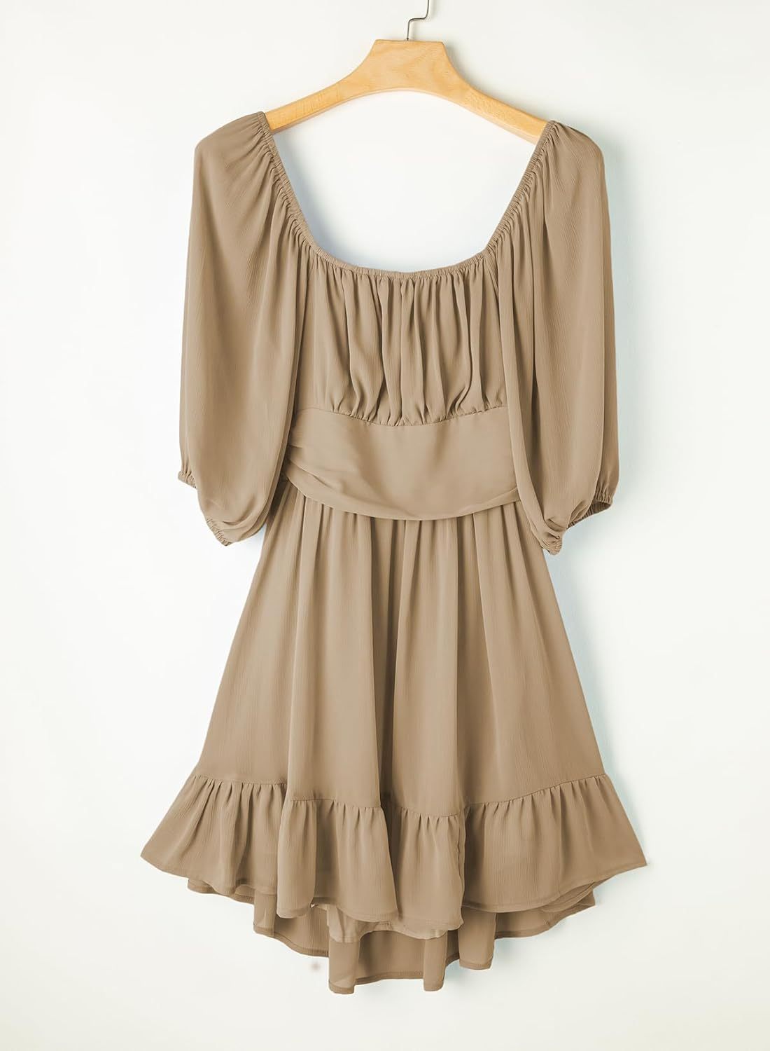Women Summer Dresses Tie Back Lantern Sleeve Ruffle A-Line Casual Dress