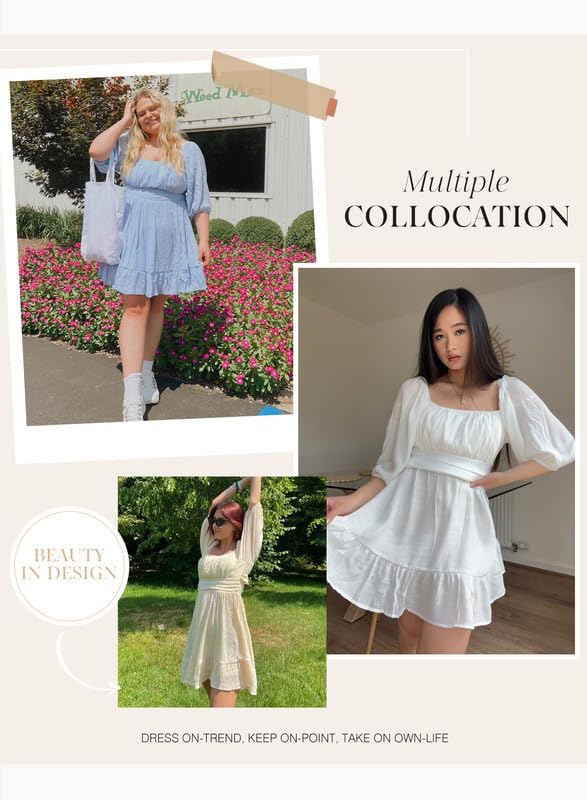 Women Summer Dresses Tie Back Lantern Sleeve Ruffle A-Line Casual Dress