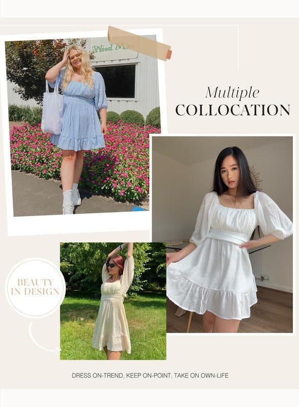 Women Summer Dresses Tie Back Lantern Sleeve Ruffle A-Line Casual Dress