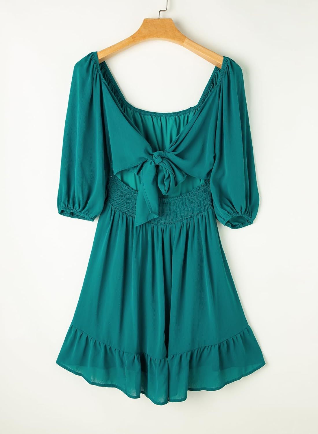 Women Summer Dresses Tie Back Lantern Sleeve Ruffle A-Line Casual Dress