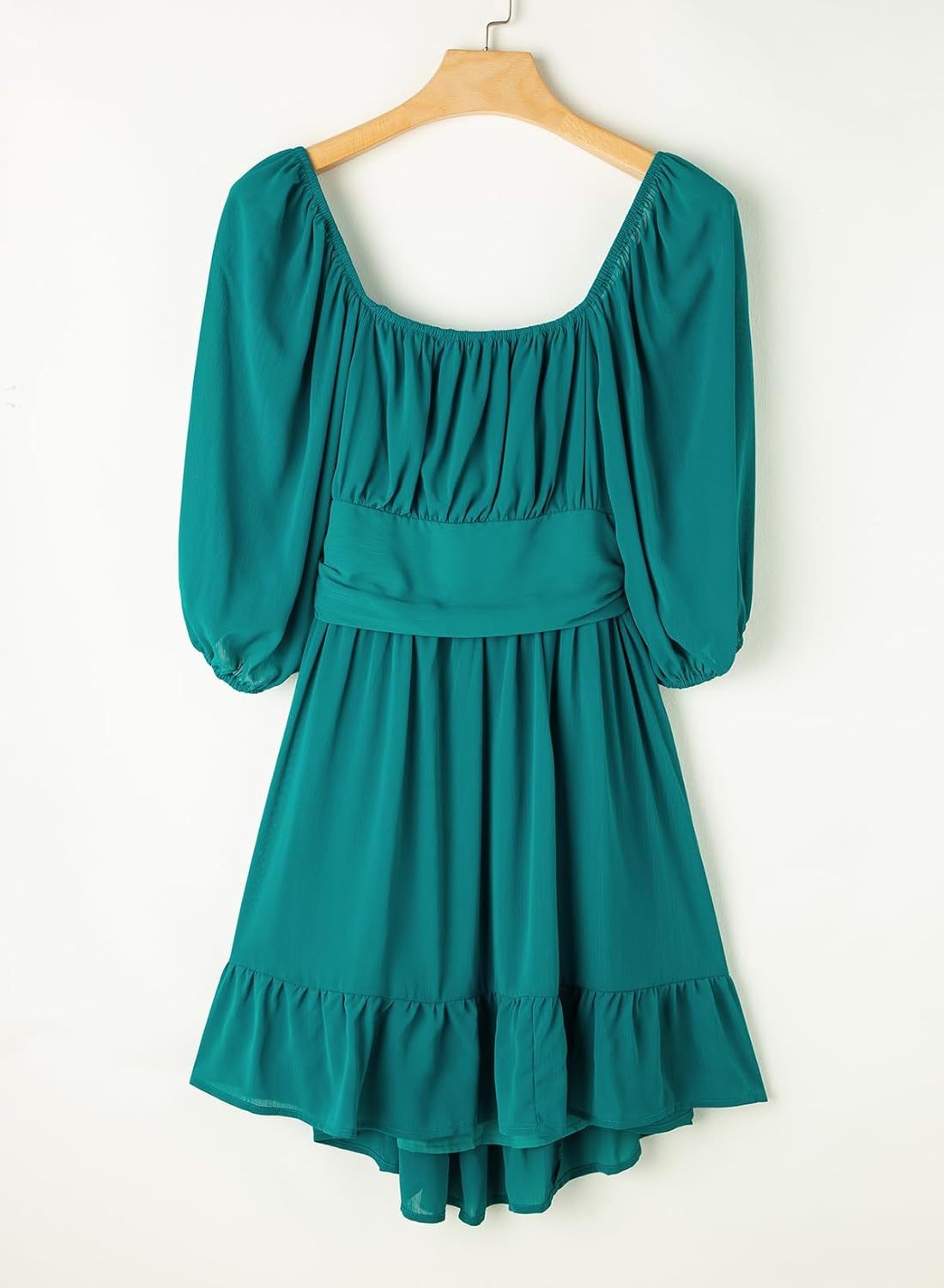 Women Summer Dresses Tie Back Lantern Sleeve Ruffle A-Line Casual Dress
