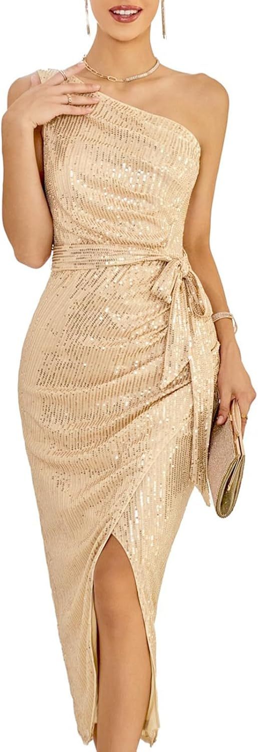 Women Sleeveless One Shoulder Dress Maxi Dresses with Slit