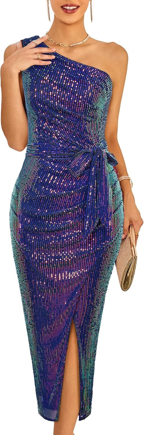 Women Sleeveless One Shoulder Dress Maxi Dresses with Slit