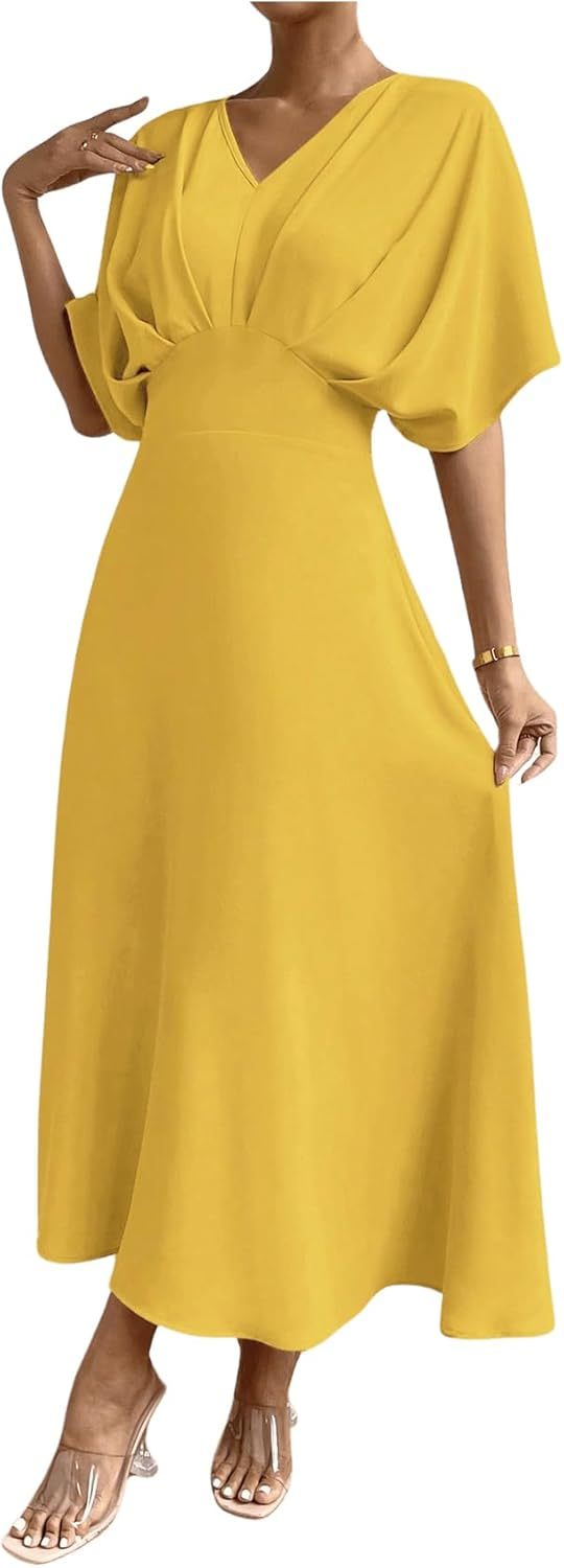 Women V Neck Ruched Evening Long Dress