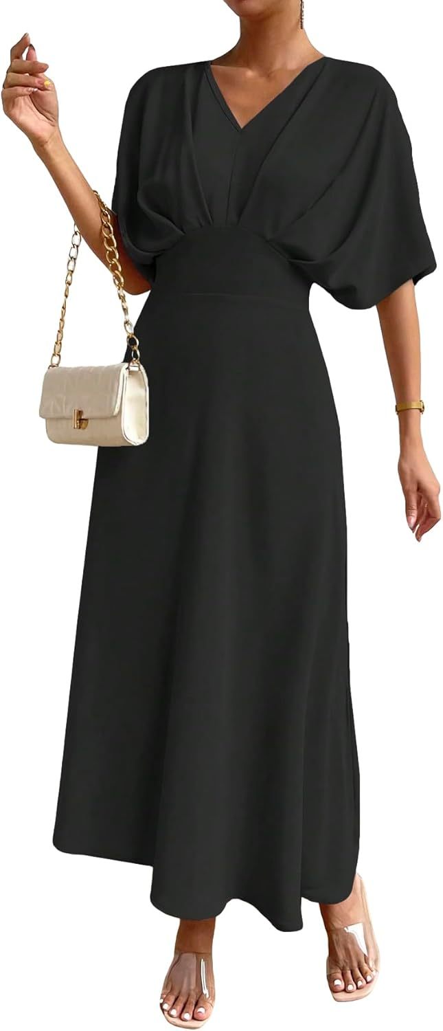 Women V Neck Ruched Evening Long Dress
