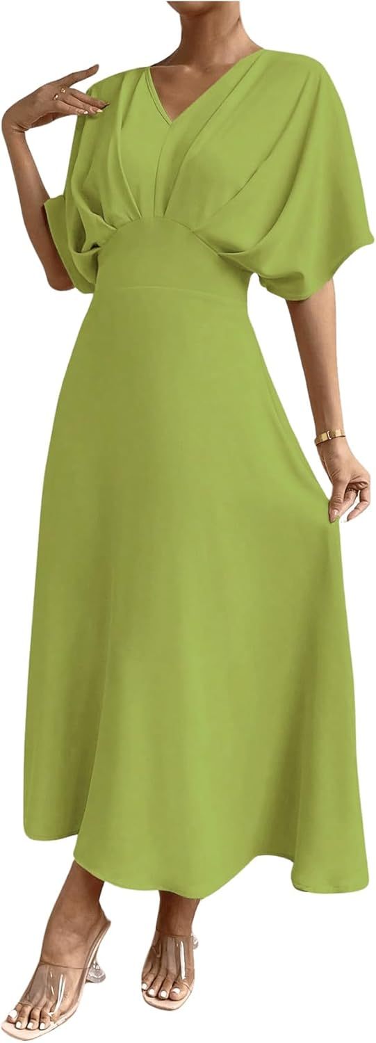 Women V Neck Ruched Evening Long Dress