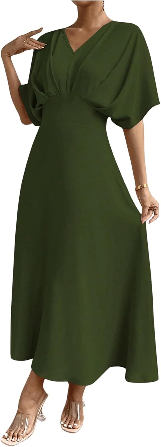 Women V Neck Ruched Evening Long Dress