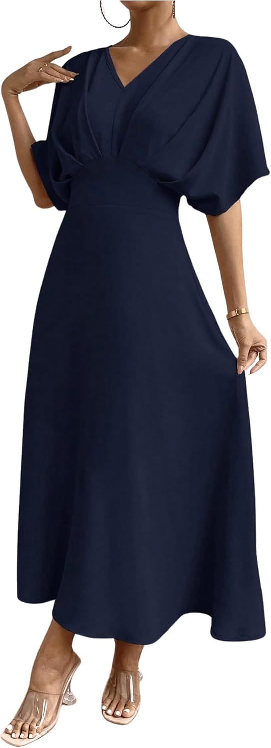 Women V Neck Ruched Evening Long Dress