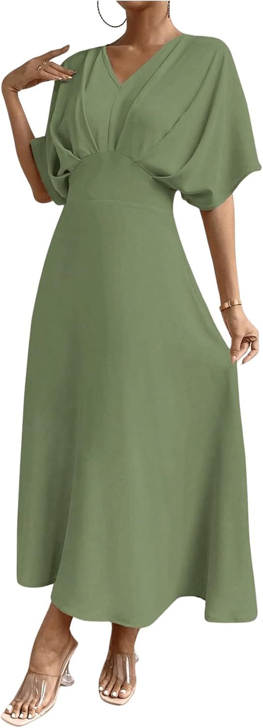 Women V Neck Ruched Evening Long Dress