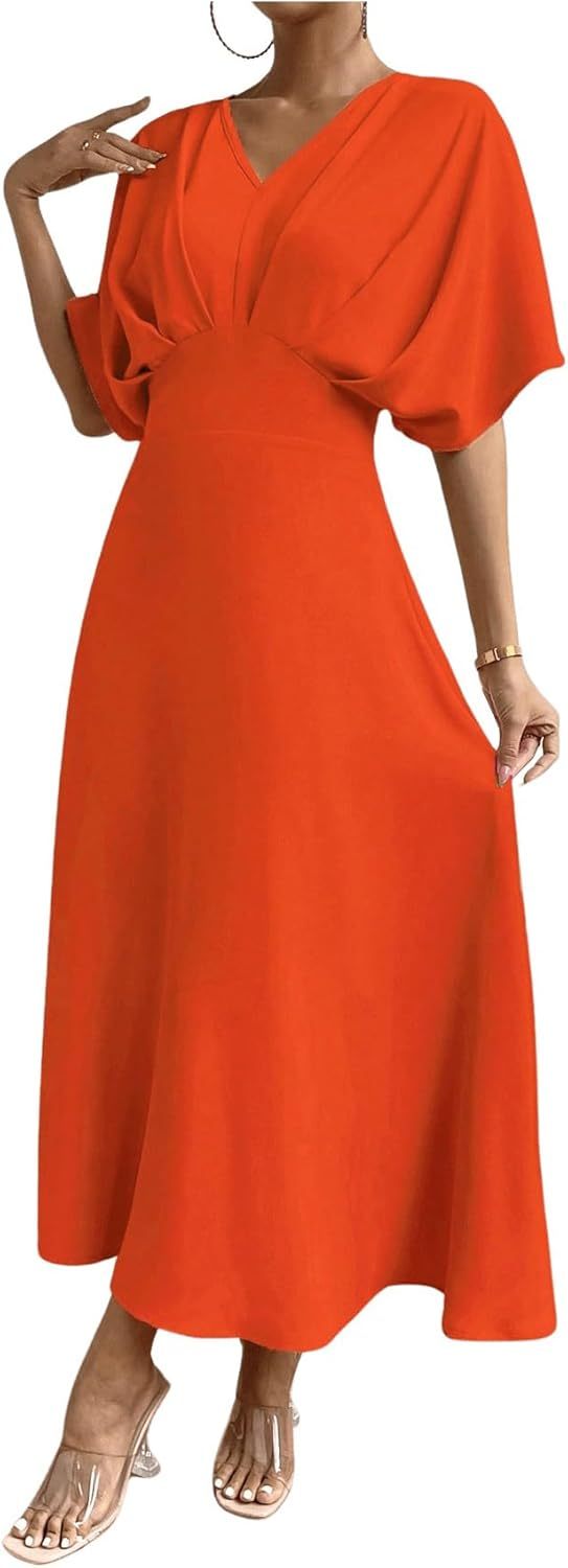 Women V Neck Ruched Evening Long Dress