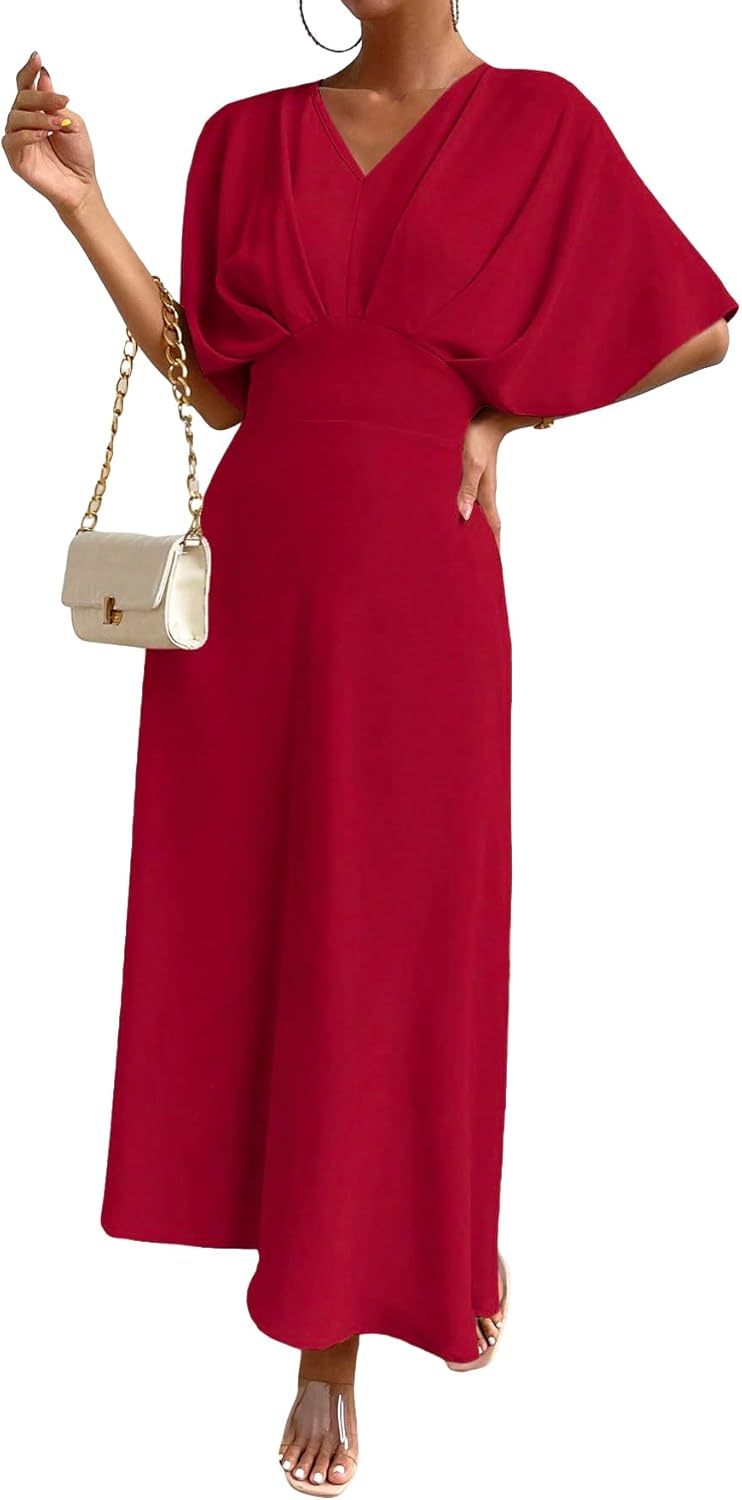 Women V Neck Ruched Evening Long Dress