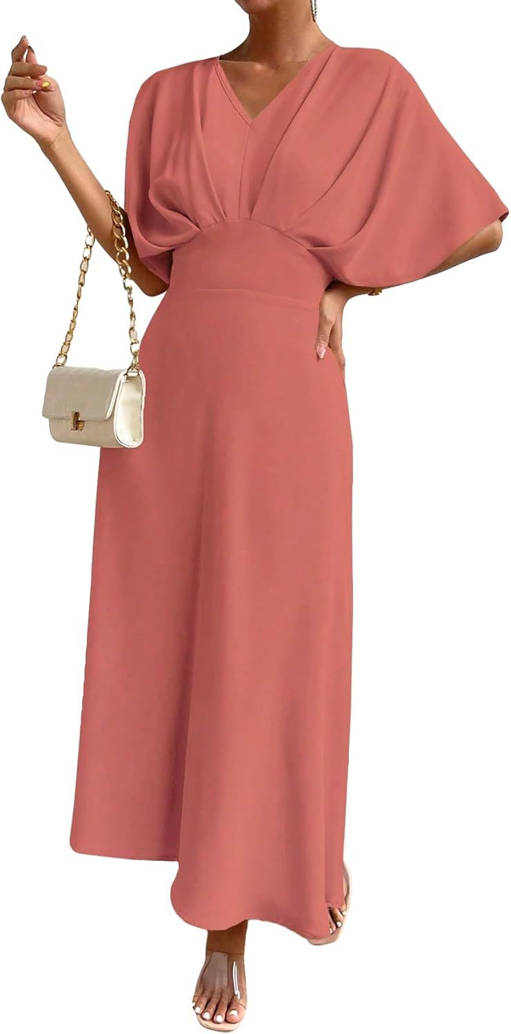 Women V Neck Ruched Evening Long Dress