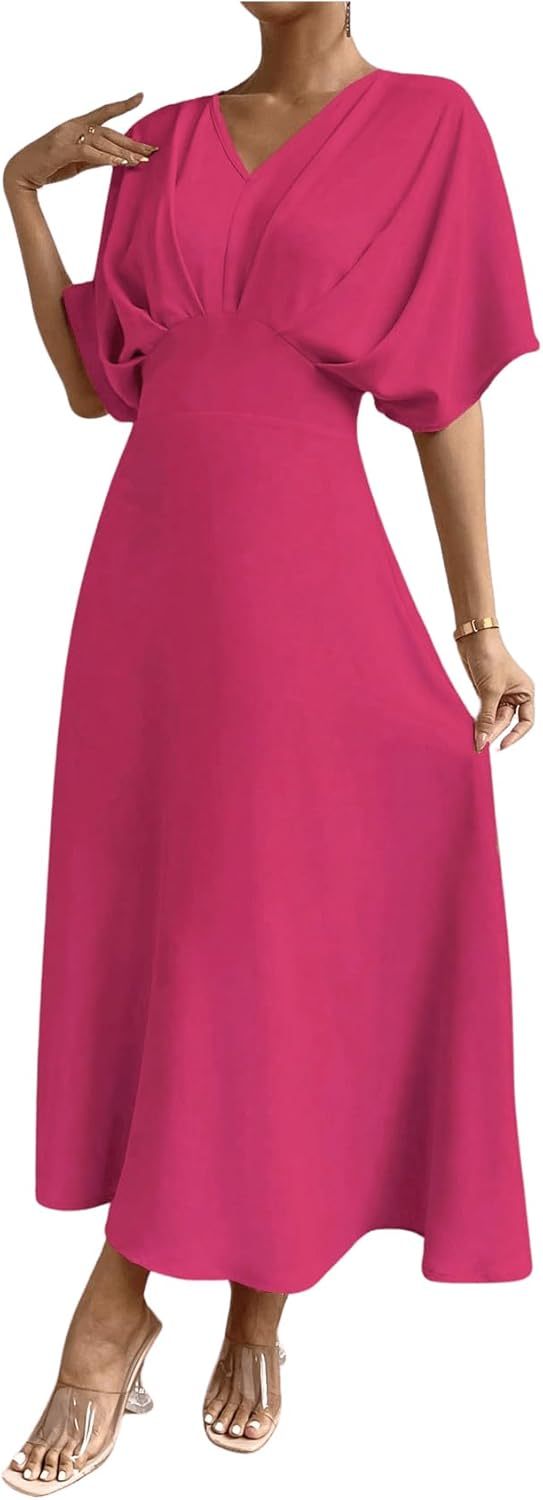 Women V Neck Ruched Evening Long Dress