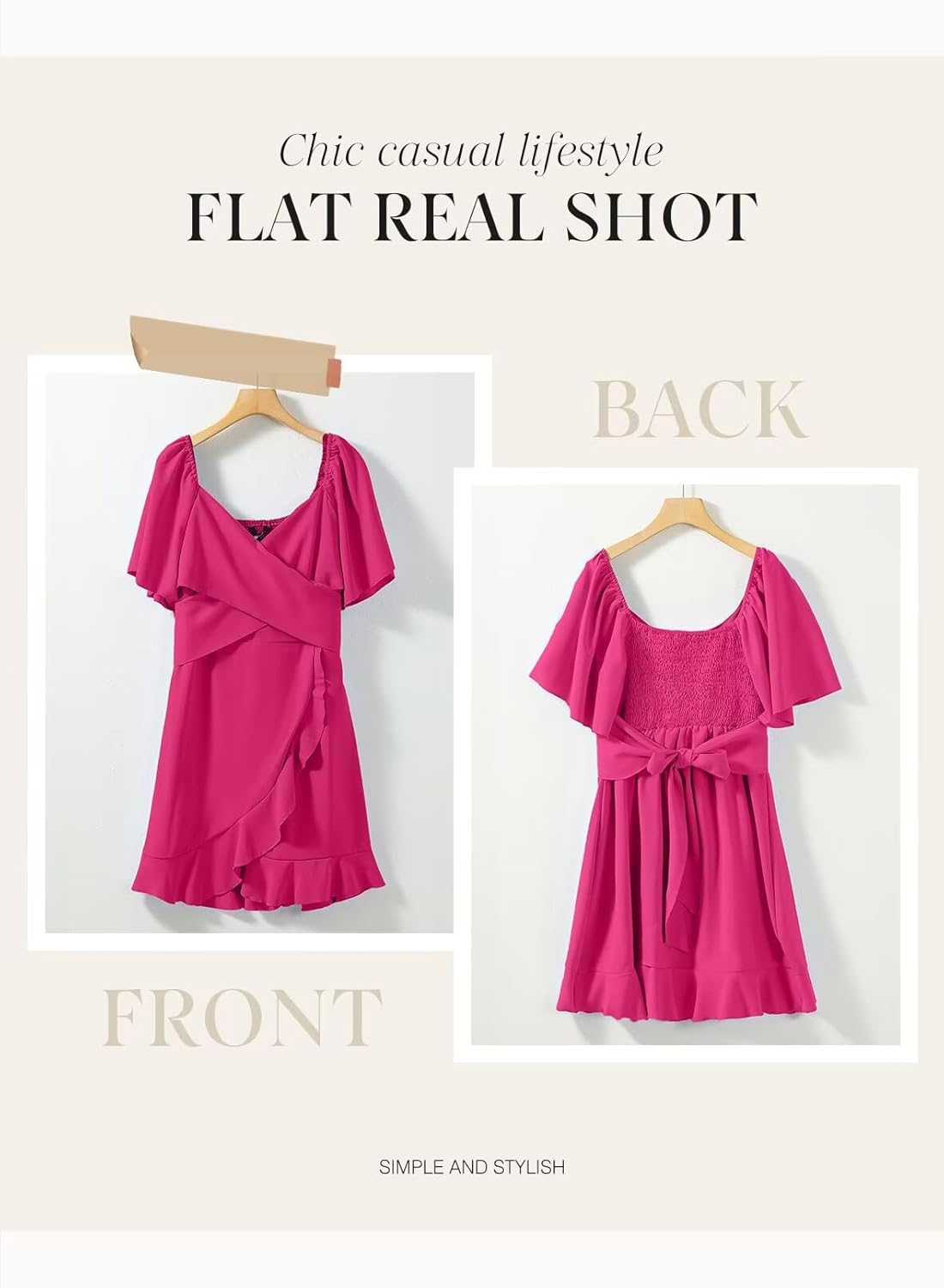 Women V Neck Wedding Guest Dress Smocked Elastic Waist Tiered Belted Mini Dress