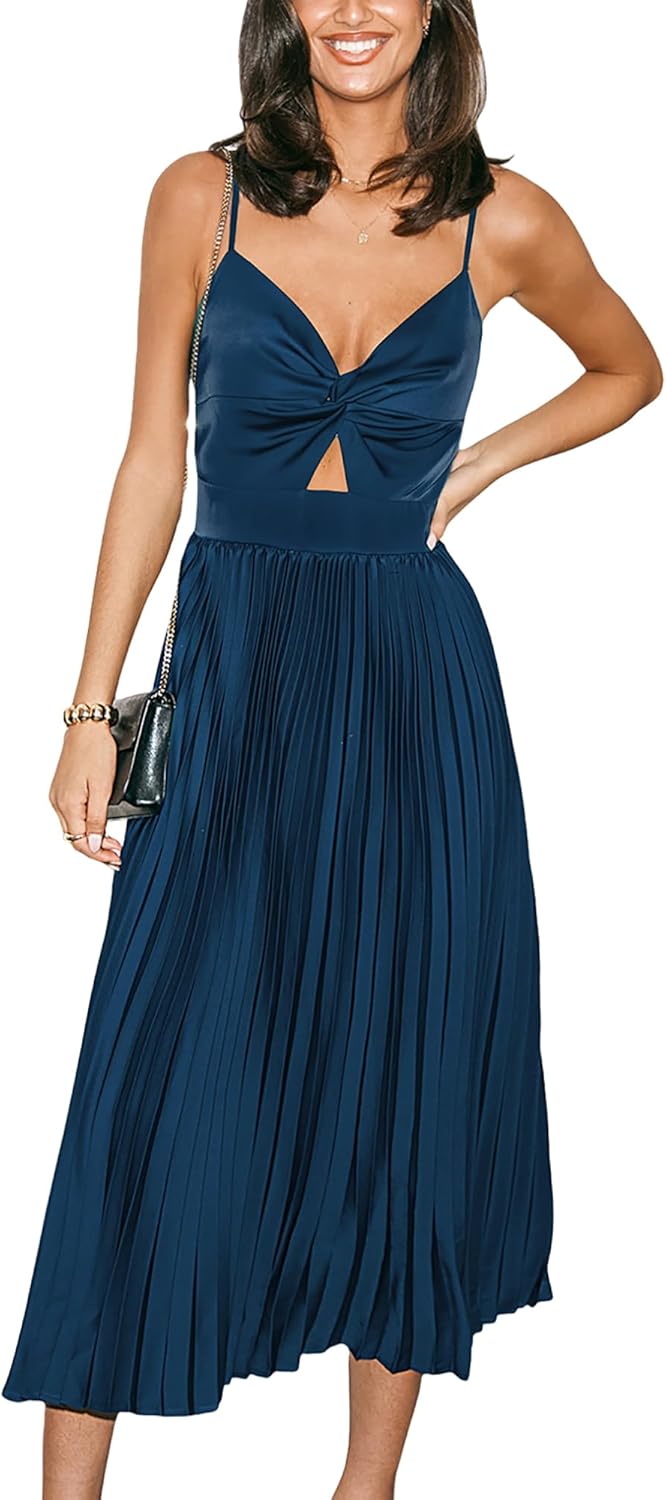 Midi Dress for Women Party Spaghetti Straps Cutout Formal Dress