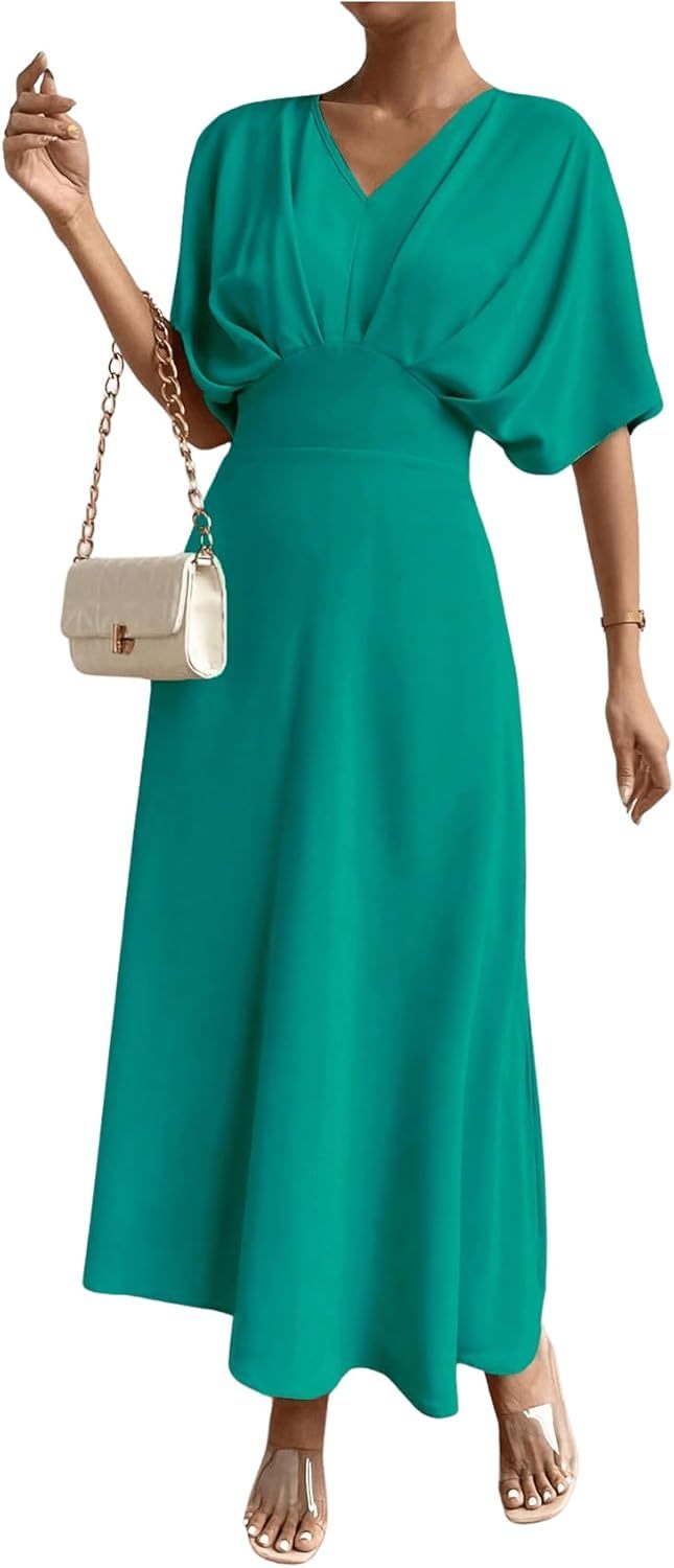 Women V Neck Ruched Evening Long Dress