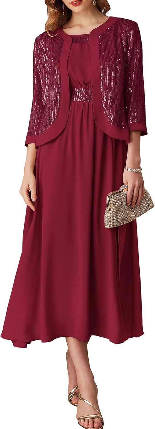 GRACE KARIN Women's Formal Dresses Mother of The Bride Dresses for Wedding Party Cocktail Dress Two Piece Dress Sequin Dress