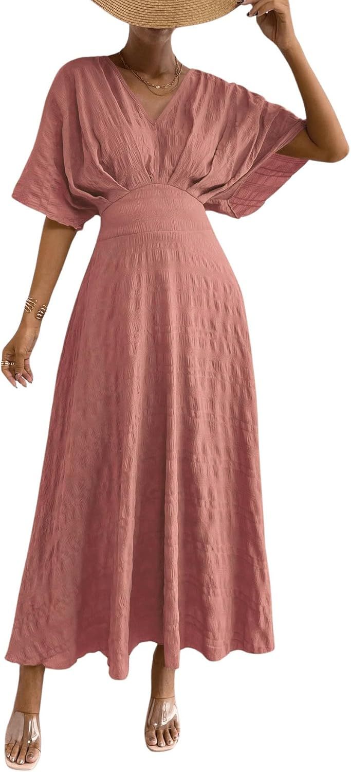 Women V Neck Ruched Evening Long Dress