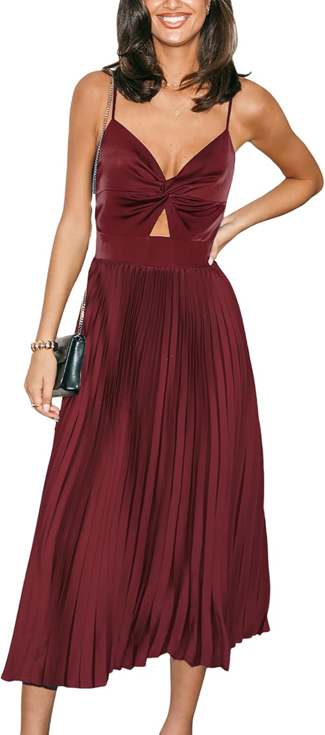 Midi Dress for Women Party Spaghetti Straps Cutout Formal Dress