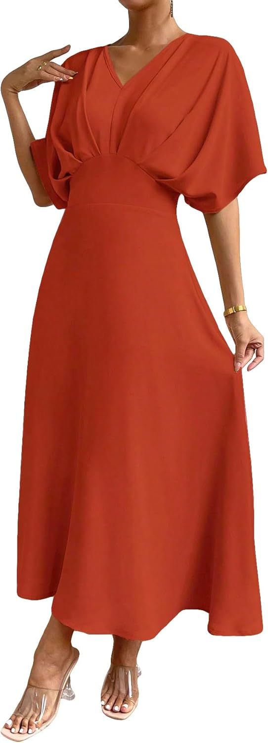 Women V Neck Ruched Evening Long Dress
