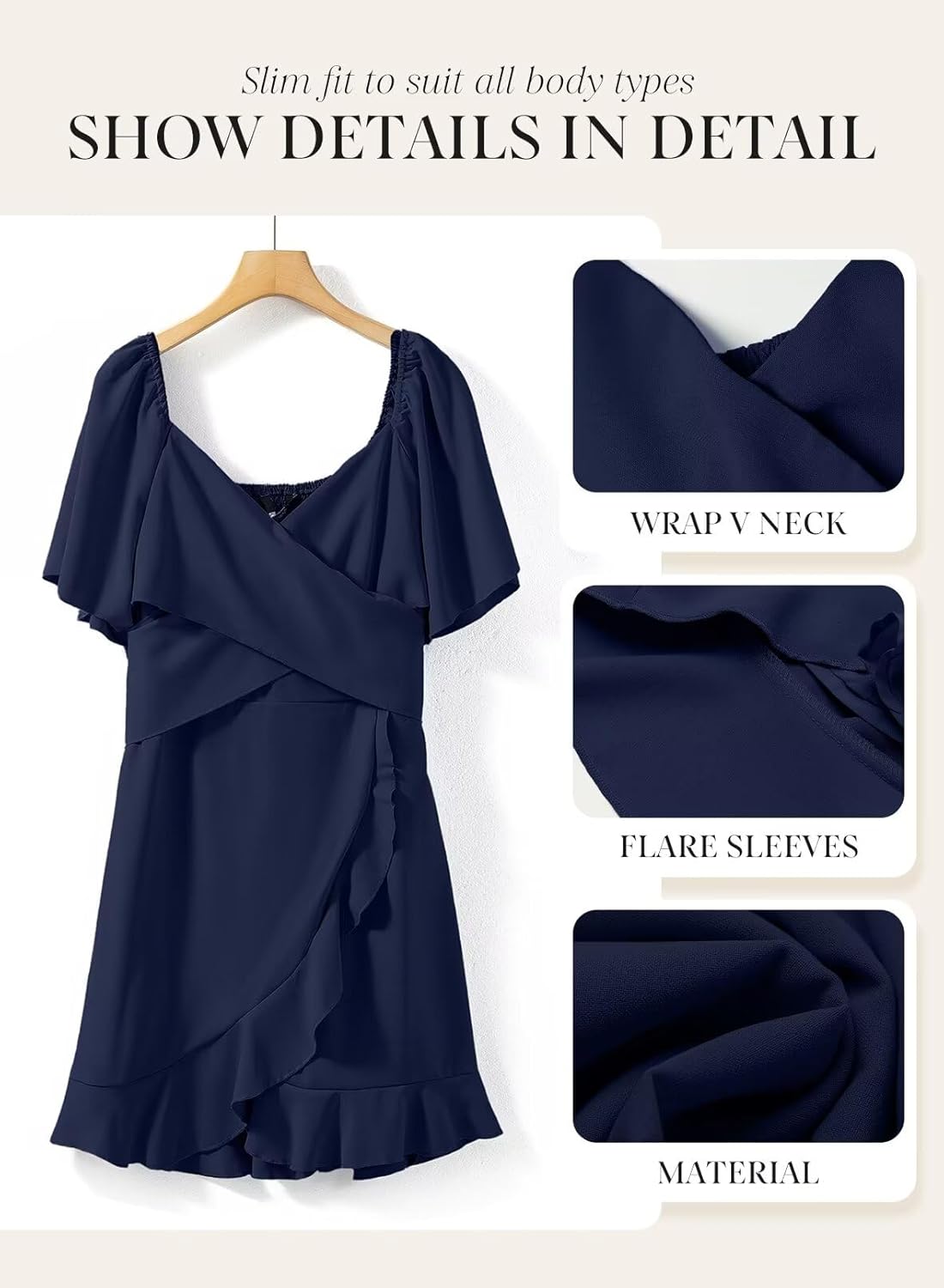 Women V Neck Wedding Guest Dress Smocked Elastic Waist Tiered Belted Mini Dress