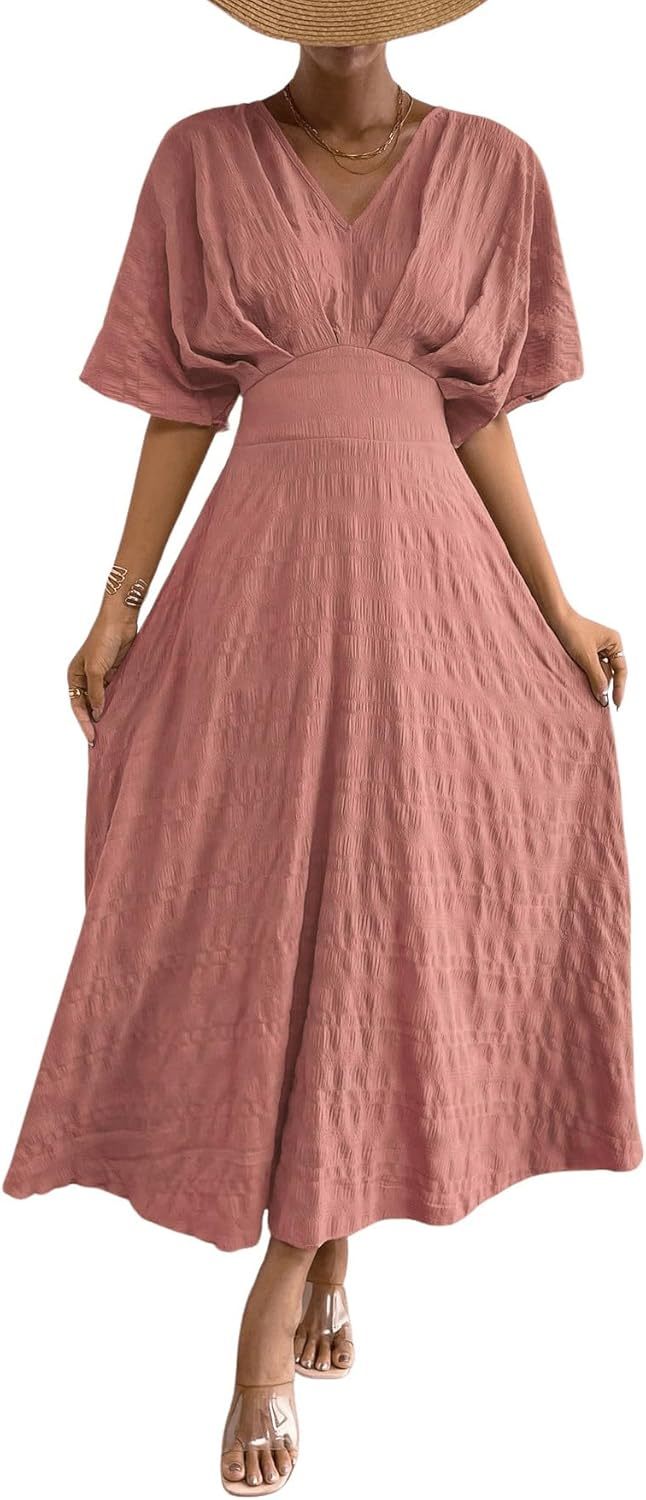 Women V Neck Ruched Evening Long Dress