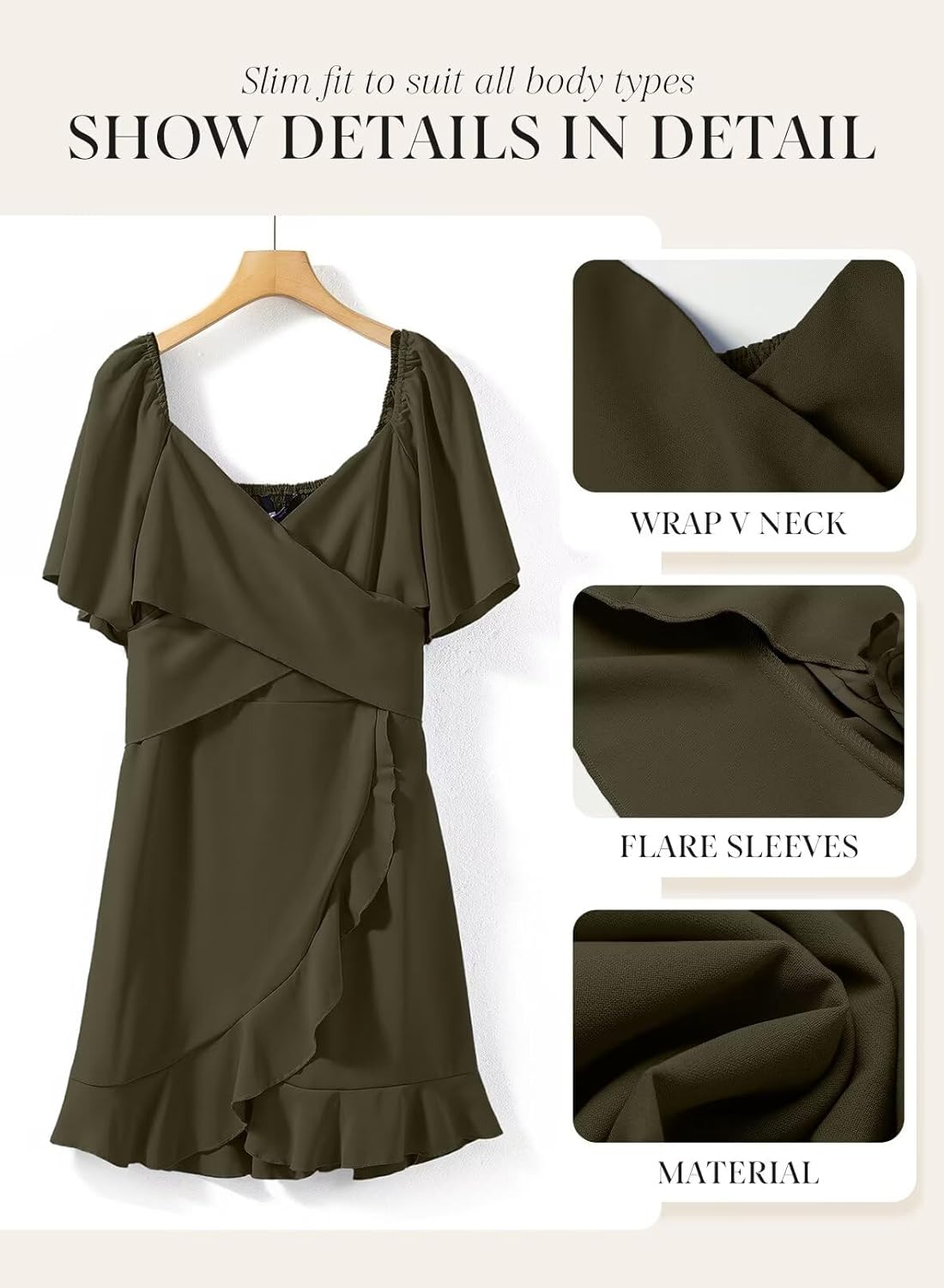 Women V Neck Wedding Guest Dress Smocked Elastic Waist Tiered Belted Mini Dress