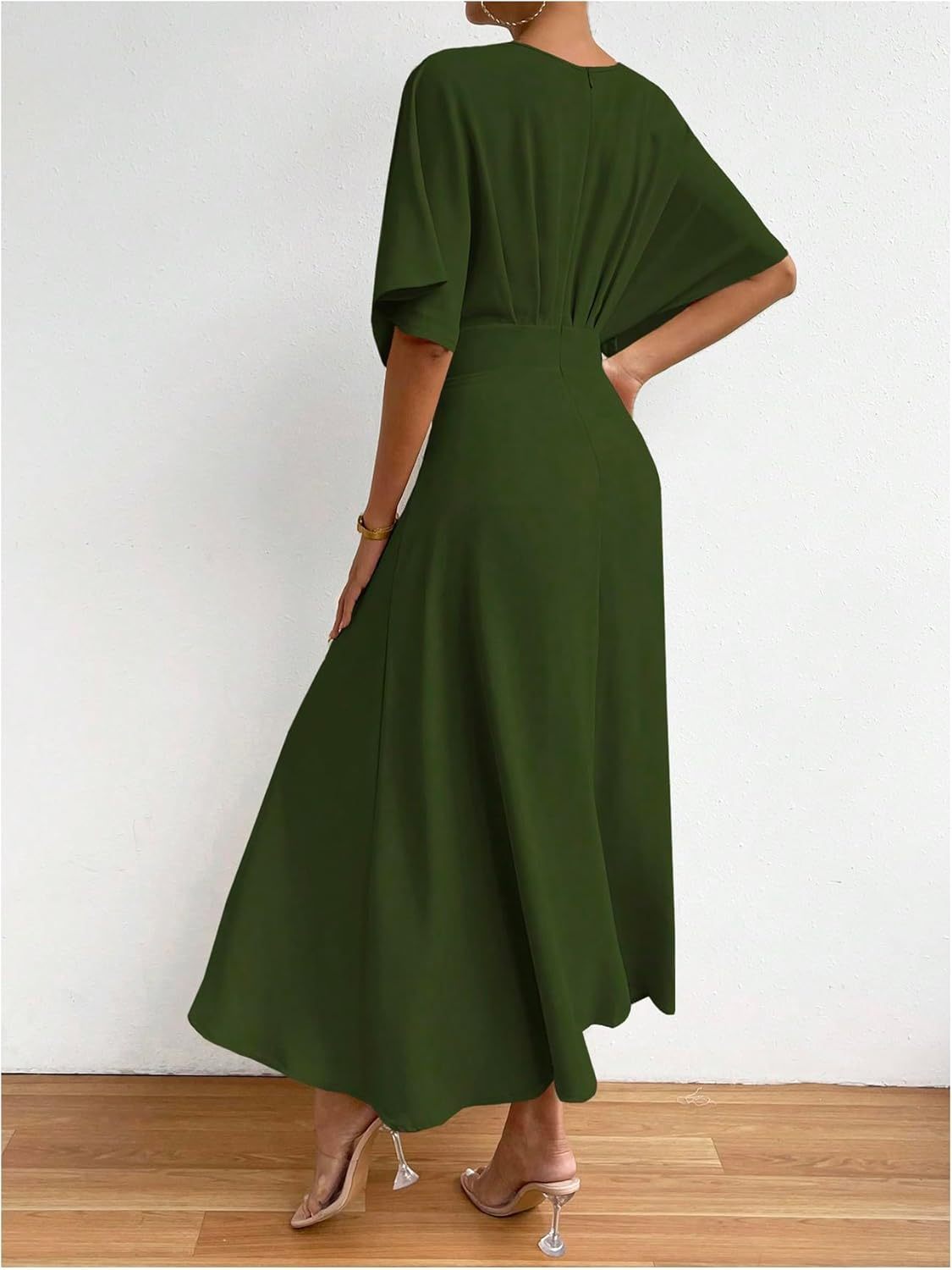 Women V Neck Ruched Evening Long Dress