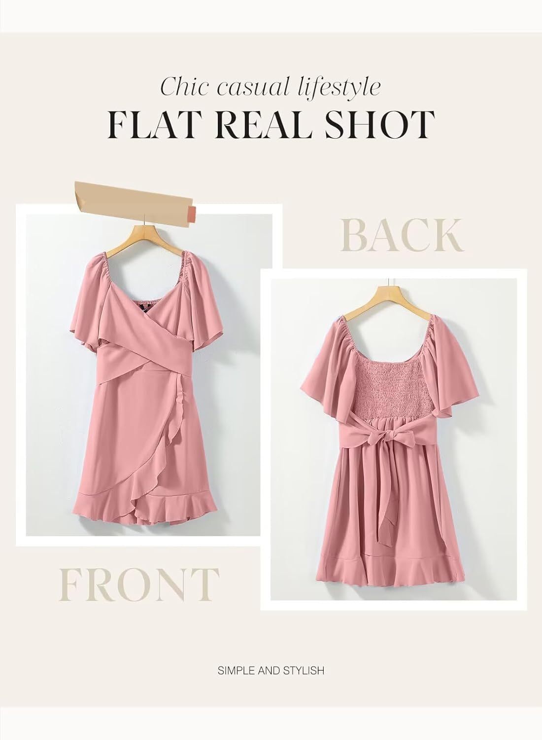 Women V Neck Wedding Guest Dress Smocked Elastic Waist Tiered Belted Mini Dress