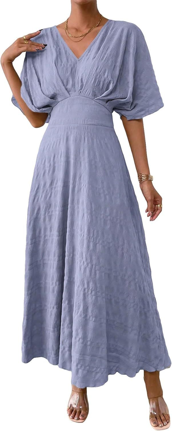 Women V Neck Ruched Evening Long Dress