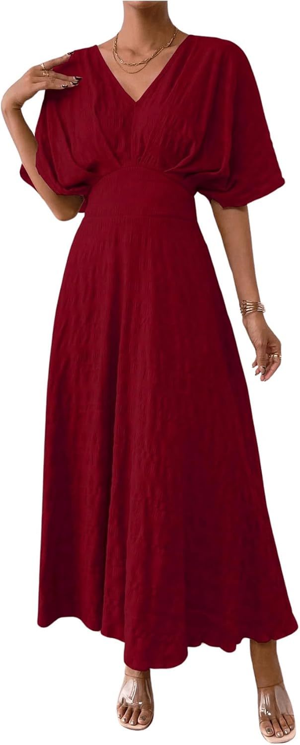 Women V Neck Ruched Evening Long Dress