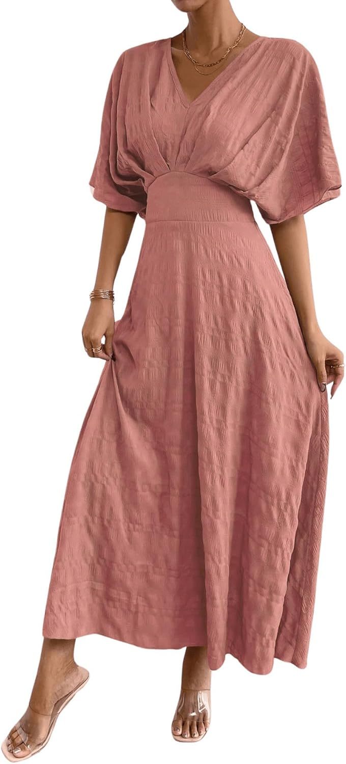 Women V Neck Ruched Evening Long Dress