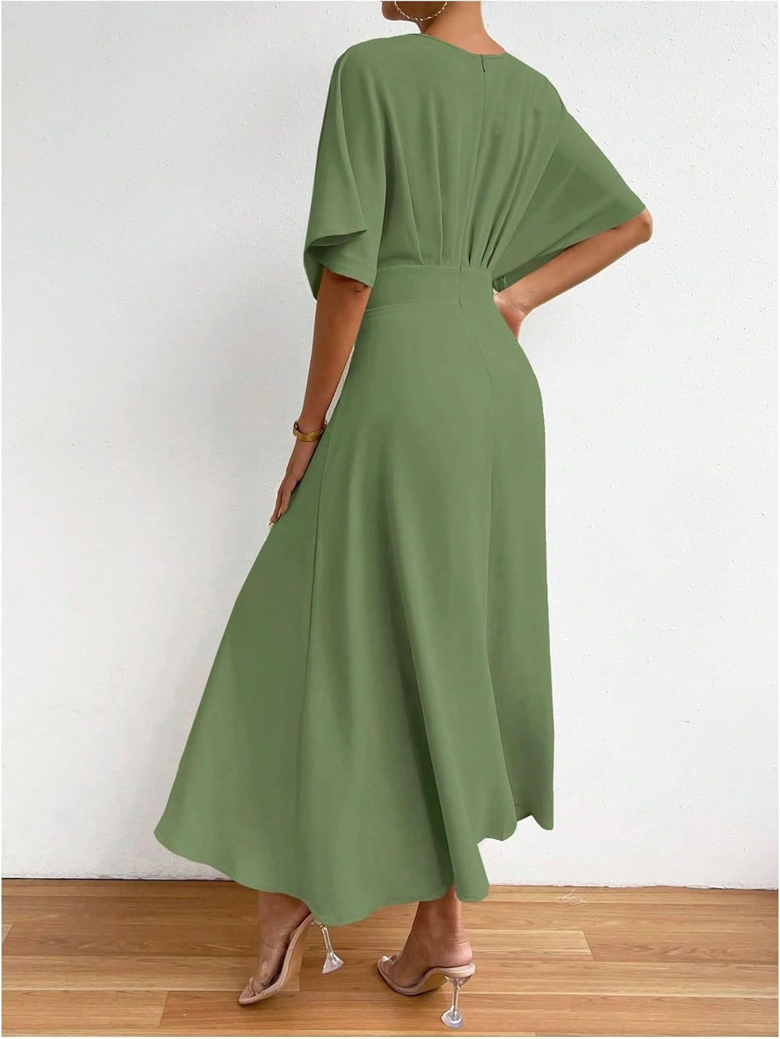 Women V Neck Ruched Evening Long Dress