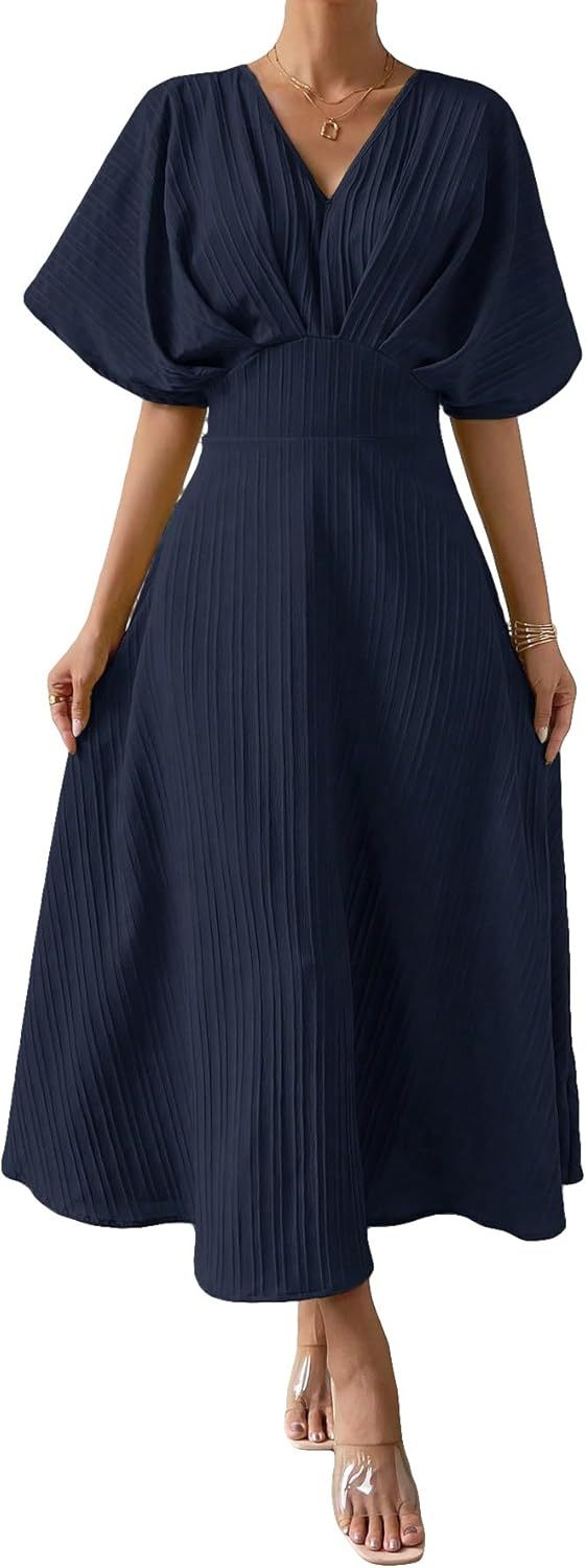 Women V Neck Ruched Evening Long Dress