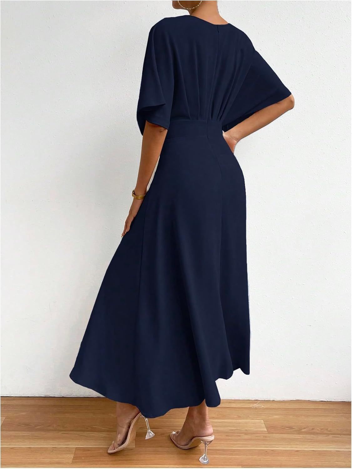 Women V Neck Ruched Evening Long Dress
