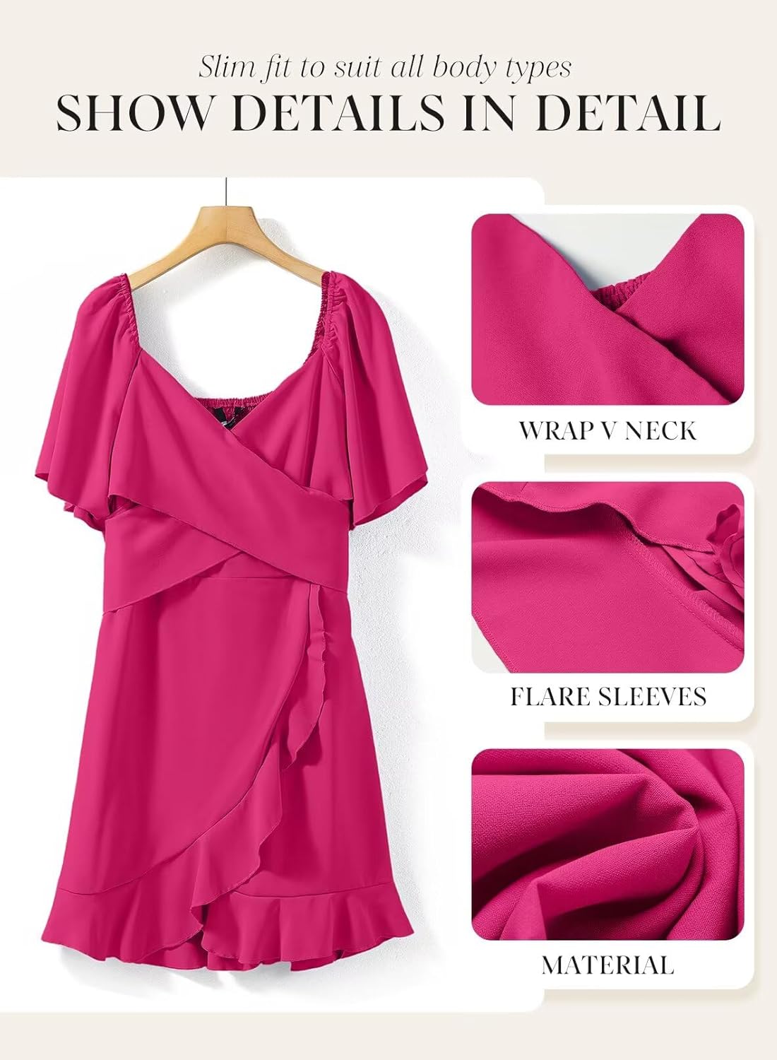 Women V Neck Wedding Guest Dress Smocked Elastic Waist Tiered Belted Mini Dress