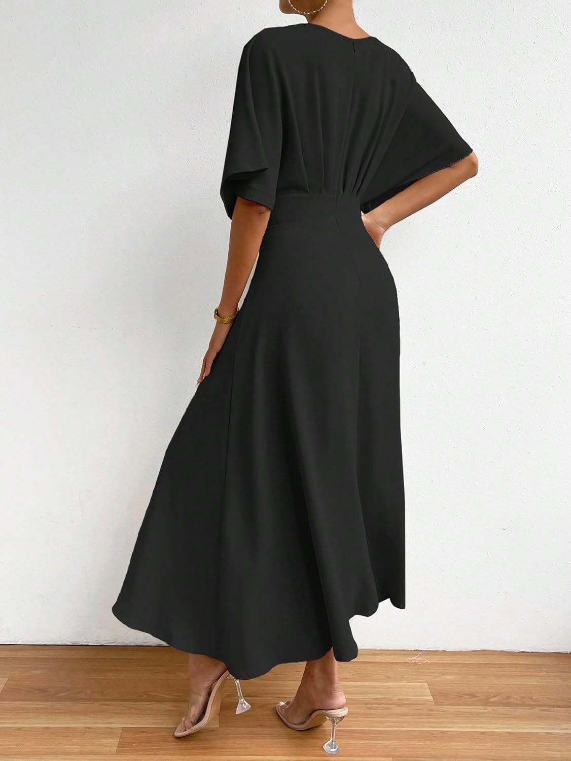 Women V Neck Ruched Evening Long Dress