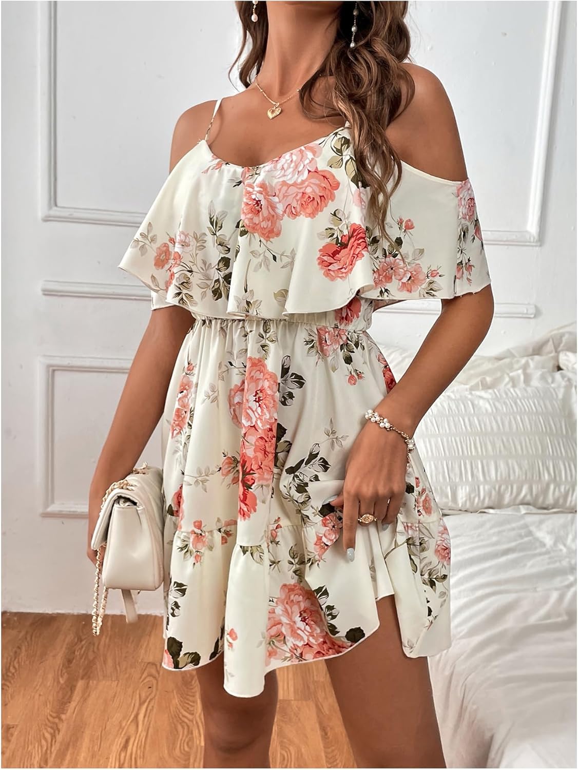 Women Cold Shoulder Dress Short Sleeve Vacation Elegant Mini Dresses