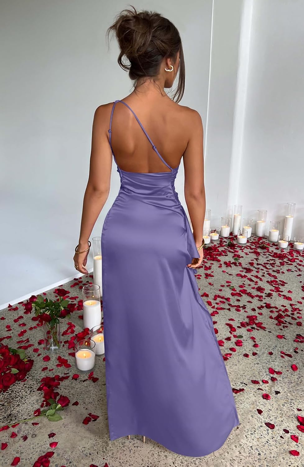 Women Sexy One Shoulder High Split Cocktail Wedding Party Maxi Dress