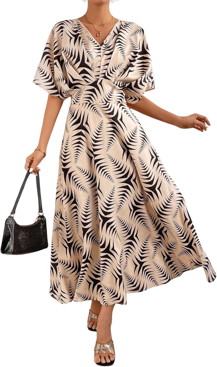 Women V Neck Ruched Evening Long Dress