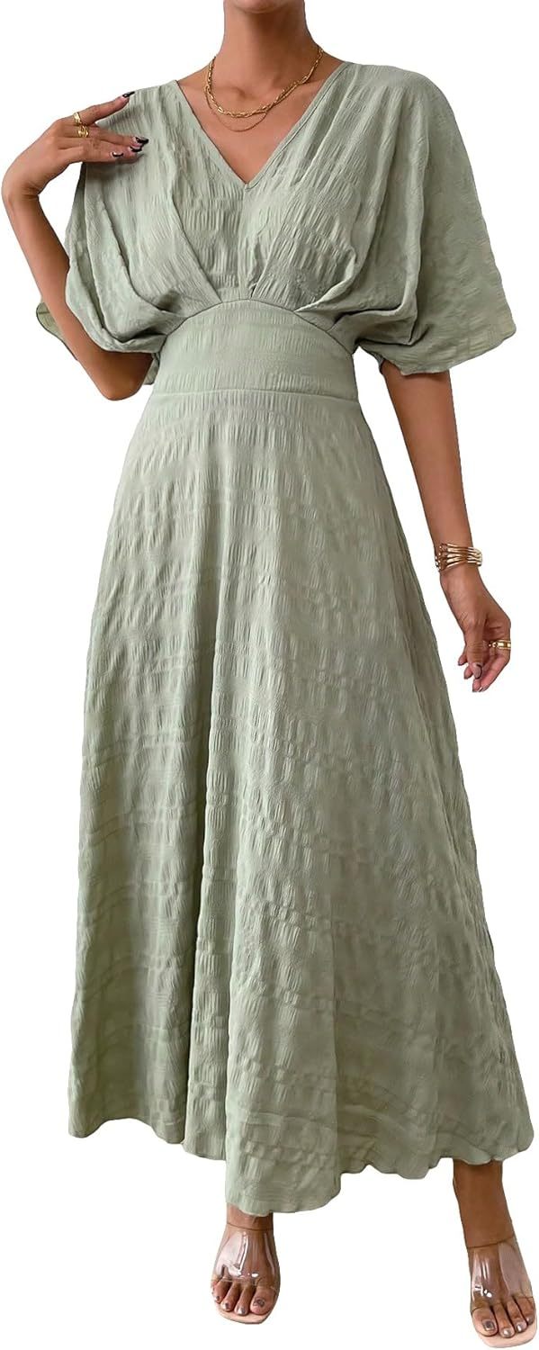 Women V Neck Ruched Evening Long Dress