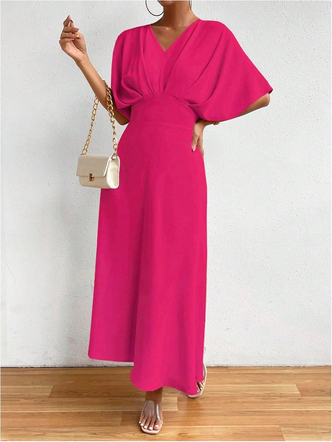 Women V Neck Ruched Evening Long Dress