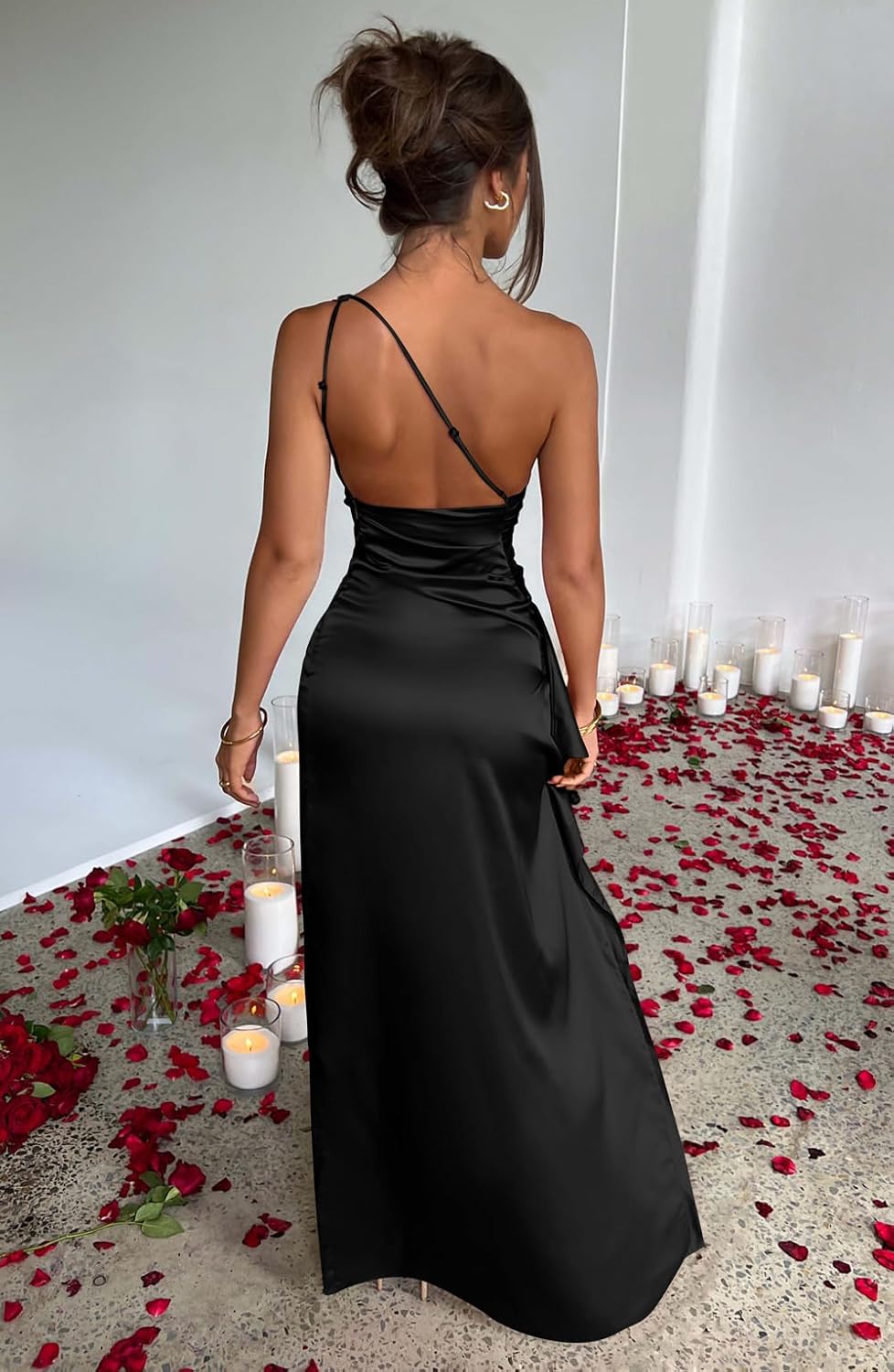 Women Sexy One Shoulder High Split Cocktail Wedding Party Maxi Dress