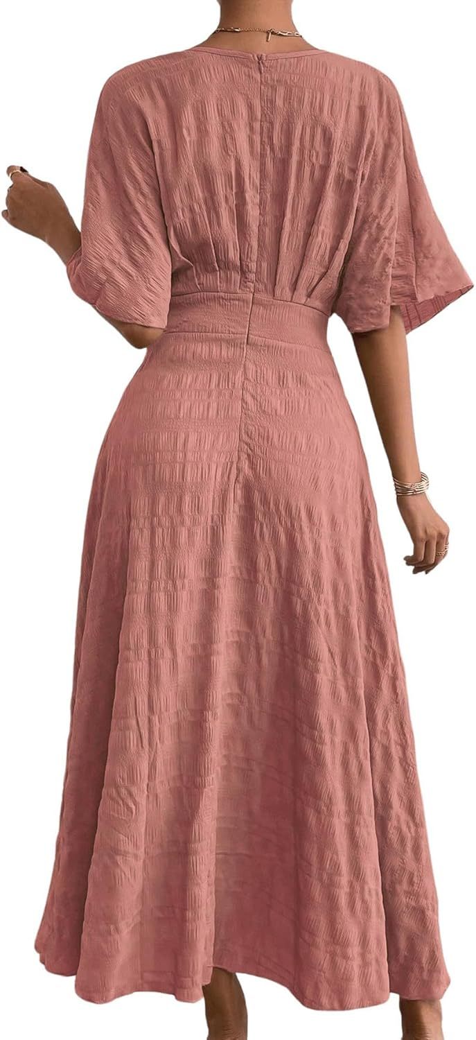 Women V Neck Ruched Evening Long Dress